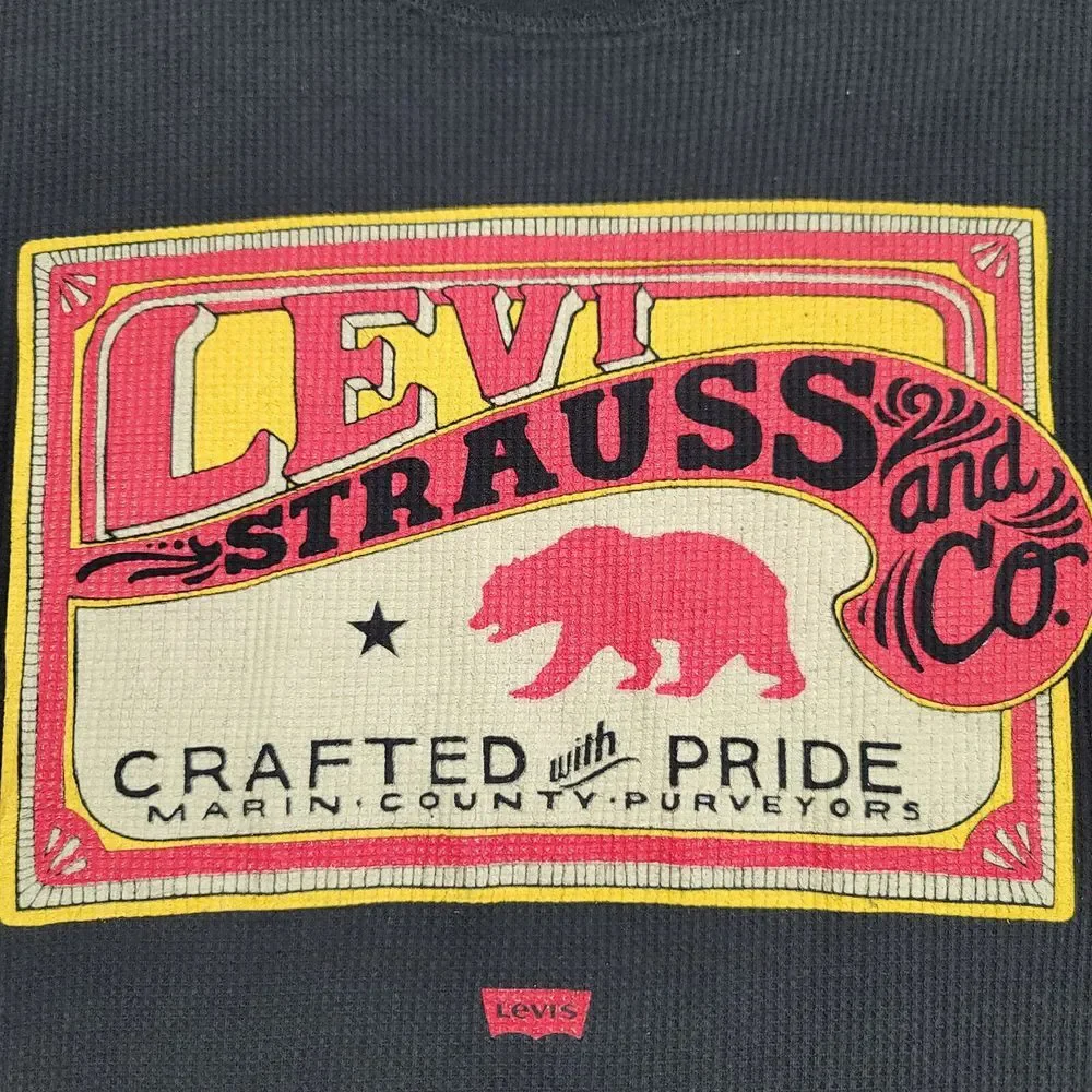 Levis Shirt Mens 2XL Black Thermal Long Sleeve Vintage Logo‎ California Bear